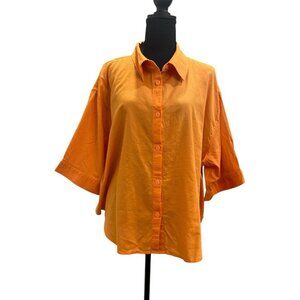 Athleta Orange Cotton Dreams Button Down Shirt 100% Organic Cotton Size L